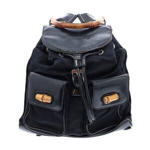 Authentic GUCCI Backpack Bamboo Handle/ Closures Black Patent Leather/Leather
